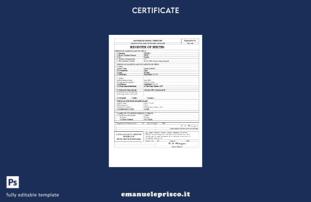 stile verificato Australia Modello di certificato di nascita del territorio de 1